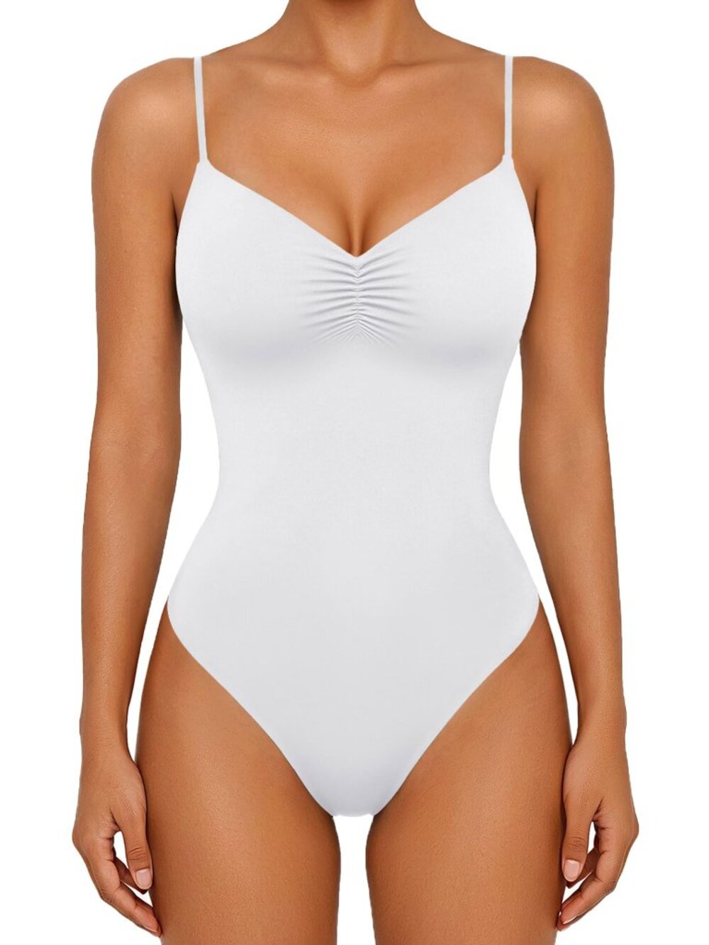 Avidlove Women's Ruched V-Neck Bodysuit - White XS